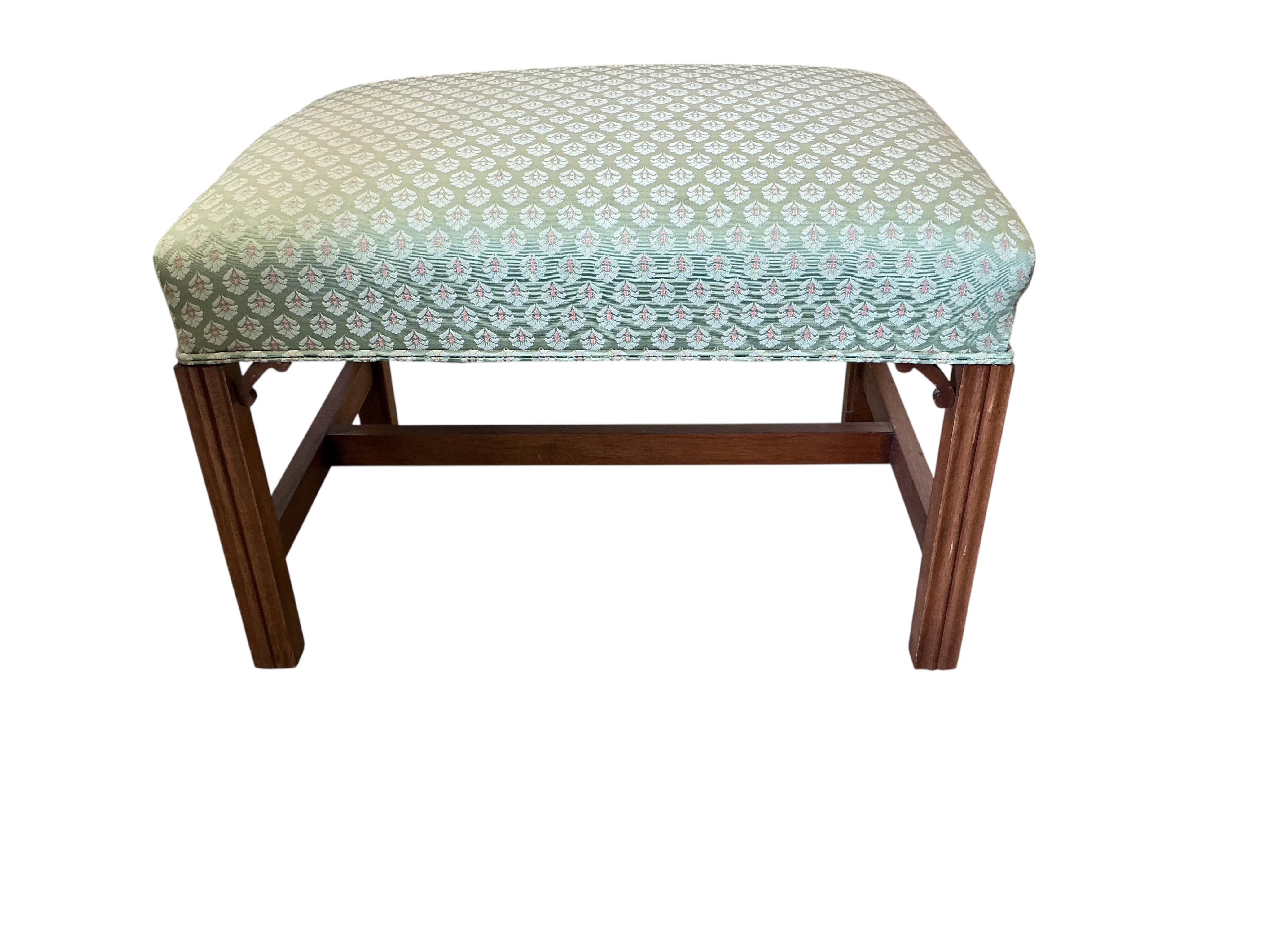 A George III rectangular upholstered dressing stool, width 71cm, depth 51cm, height 47cm